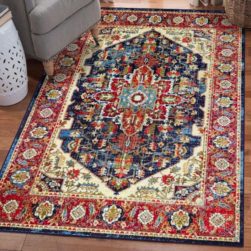 Navy and Red Oriental Synthetic 8x10 Area Rug