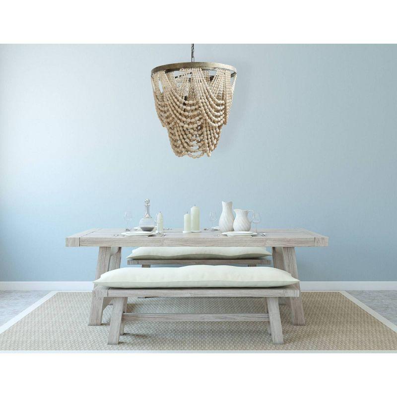 Whitewashed 2-Tier Draped Wood Bead Chandelier with Metal Frame