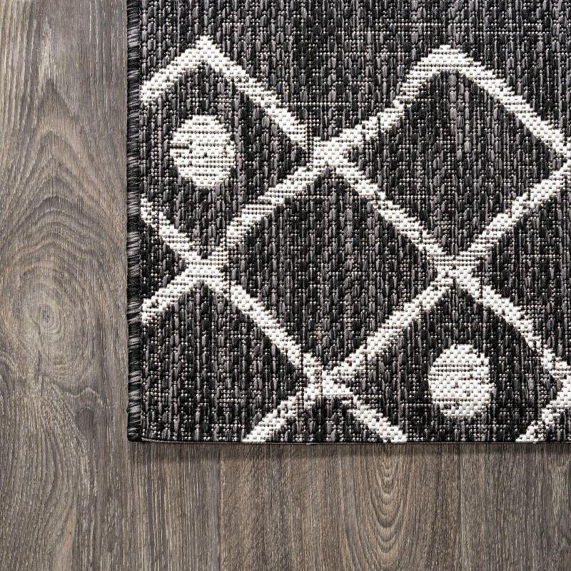 2'x10' Nokat Modern Bohemian Styled Indoor/Outdoor Runner Rug, Black/Ivory - JONATHAN Y