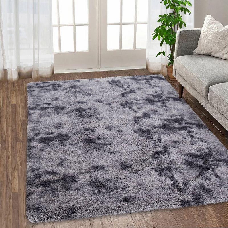 Shaggy Area Rug Super Soft Fluffy Plush Carpet, 8' x 10' Tie-Dye Dark Gray