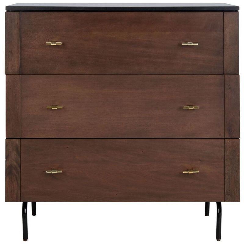 Transitional Genevieve 3-Drawer Dresser in Black/Walnut with Gold Accents