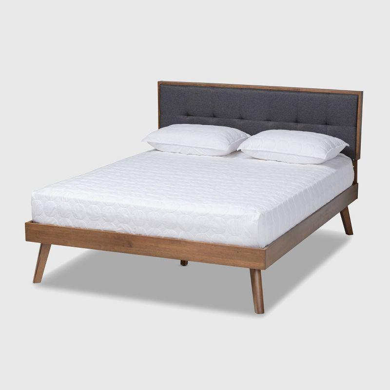 Full Alke Fabric Upholstered Platform Bed with Headboard Dark Gray/Walnut - Baxton Studio: Chic Retro Design, No Box Spring Required