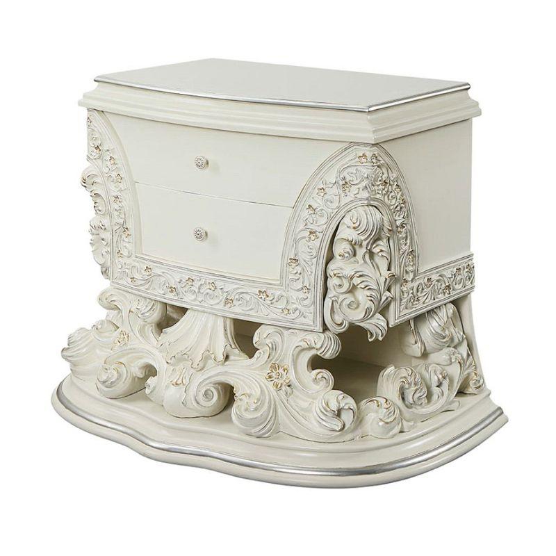 Adara Antique White 2-Drawer Rococo Nightstand