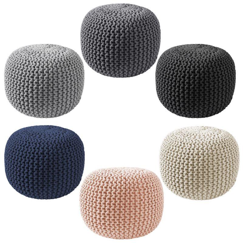 Casafield Pouf Ottomans, Cotton Knit Foot Stools, Boho Floor Pouffes for Living Room