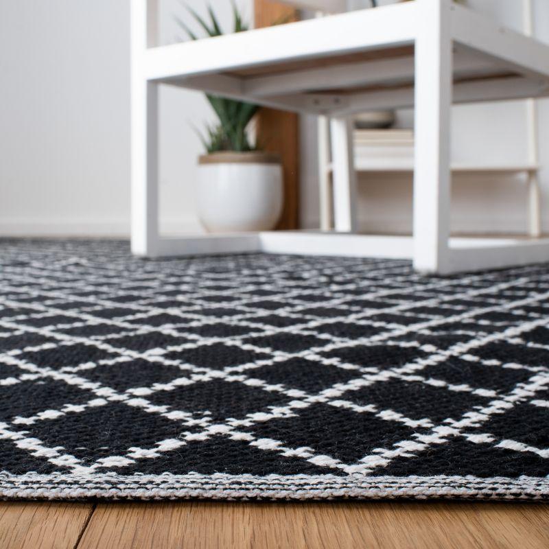 Coastal Black Cotton Flat Woven Handmade Rectangular Rug