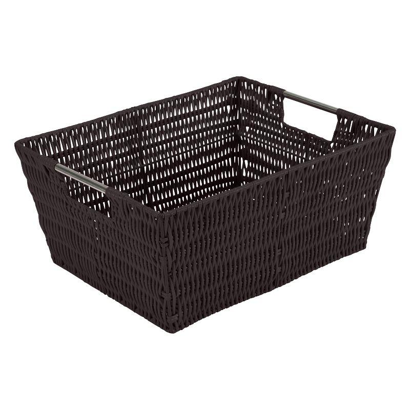 Chocolate Rattan Rectangular Storage Tote with Stainless Steel Handles