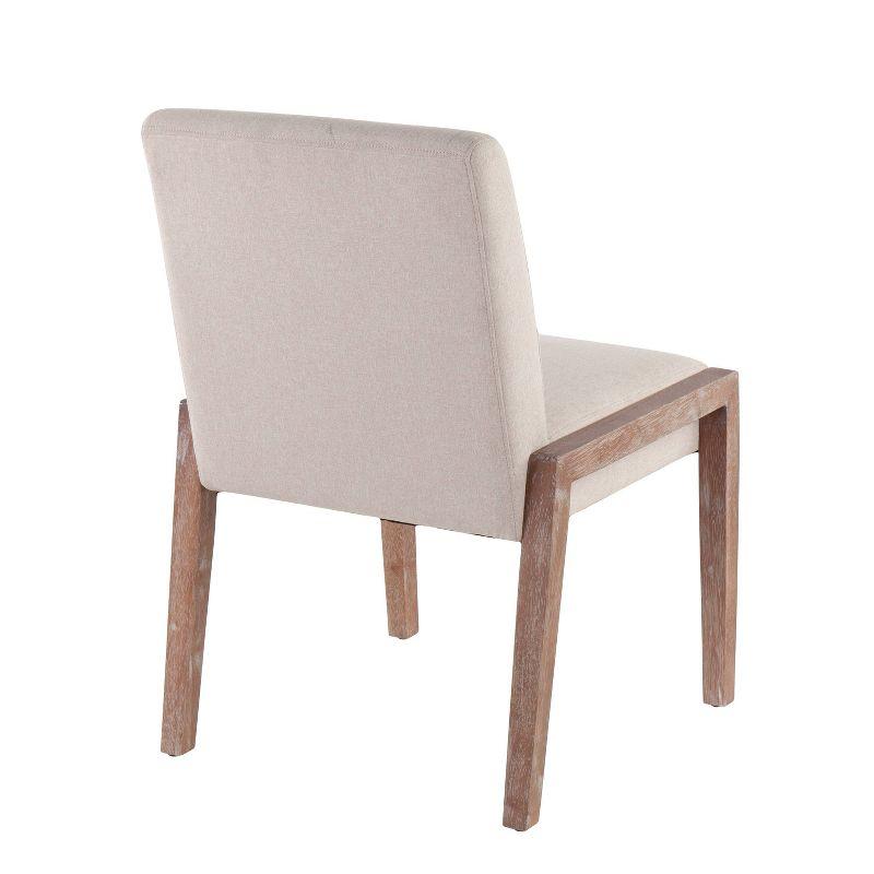 LumiSource Set of 2 Carmen Dining Chairs White Wash/Beige: Contemporary Upholstered, Wood Frame, Foam Fill