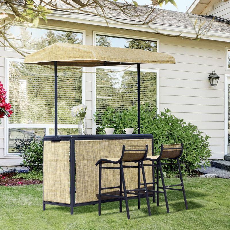 Taupe and Greige 3-Piece Outdoor Bar Set with Canopy and Storage