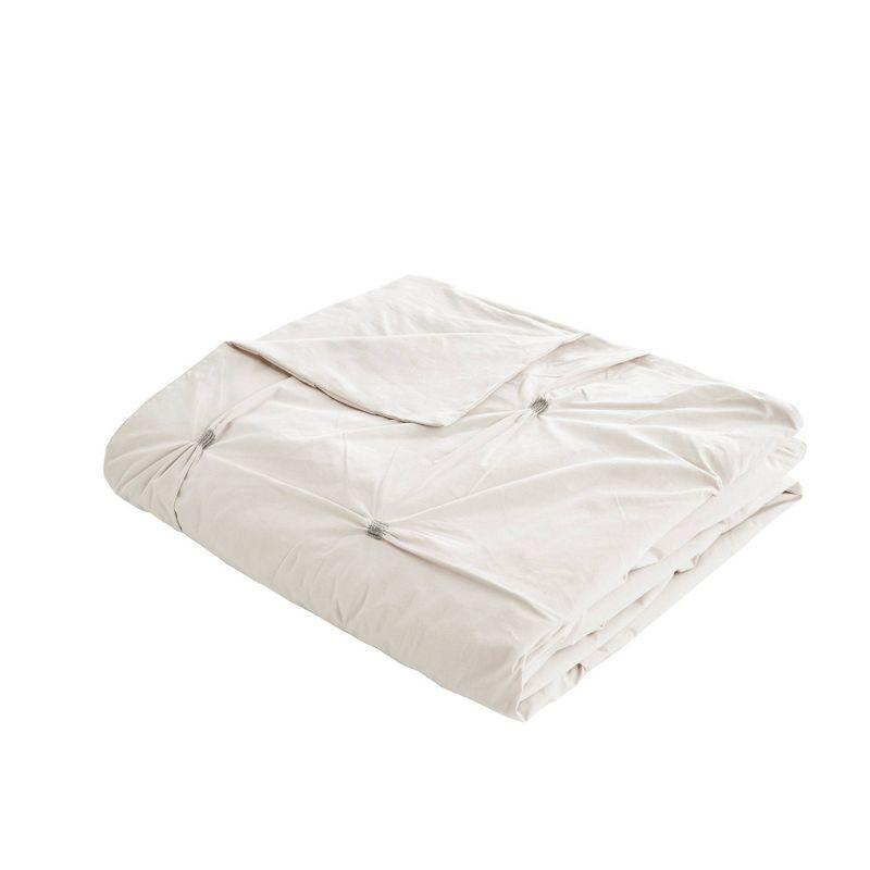 White Full/Queen Cotton Pintuck Duvet Cover Set