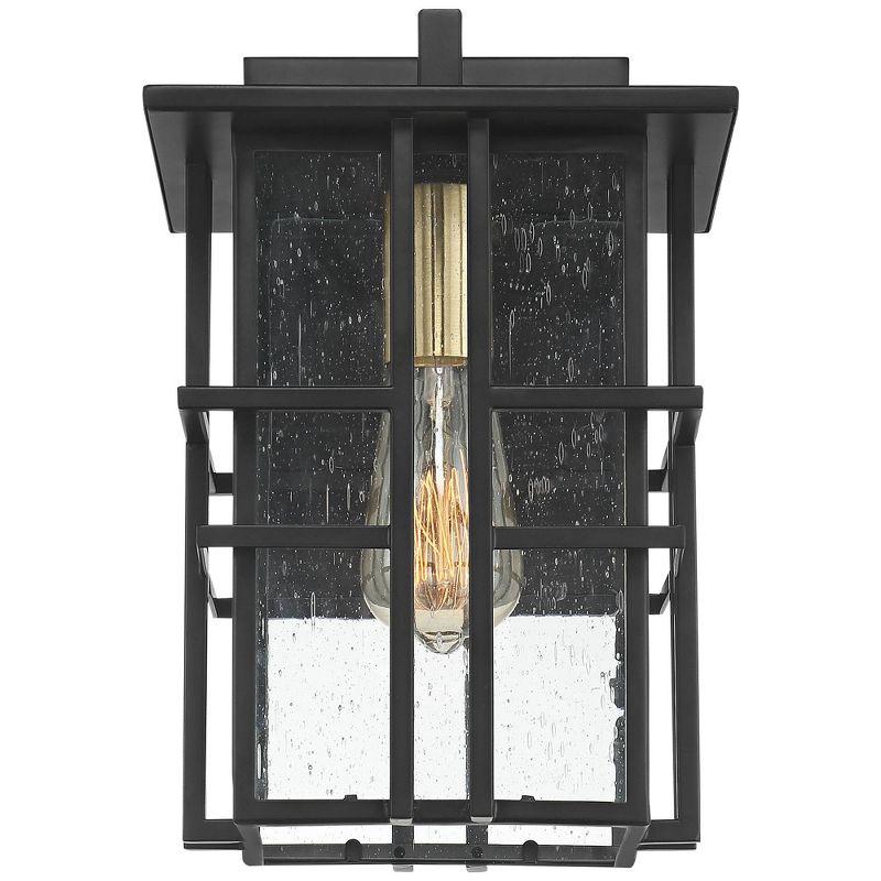 Possini Euro Design Arley Modern Outdoor Wall Light Fixture Black Geometric Frame 12" Seedy Glass for Post Exterior Barn Deck House Porch Yard Patio