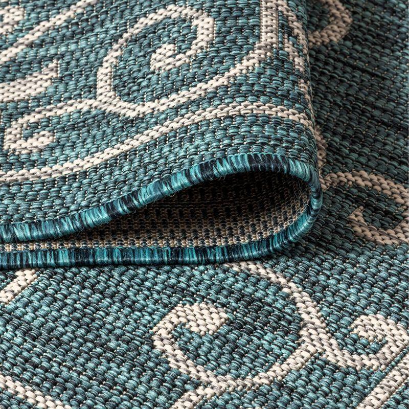 5' Square Charleston Vintage Filigree Textured Weave Indoor/Outdoor Area Rug, Teal/Gray - JONATHAN Y
