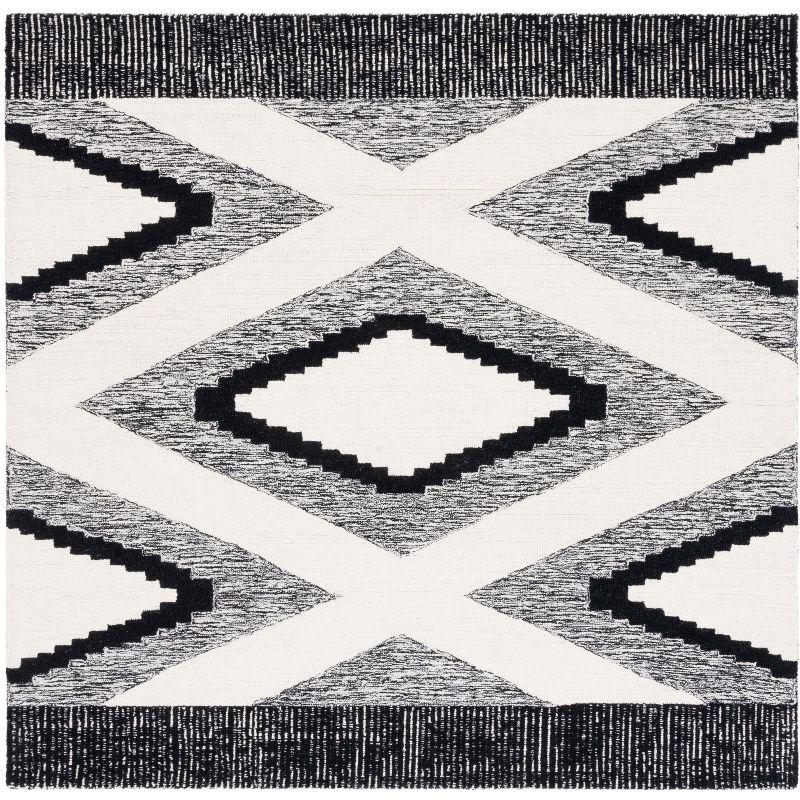 Handmade Black and White Wool Tufted Square Rug