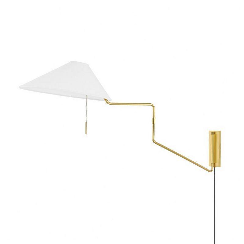 Aisa Asymmetrical White Linen Shade Aged Brass Sconce