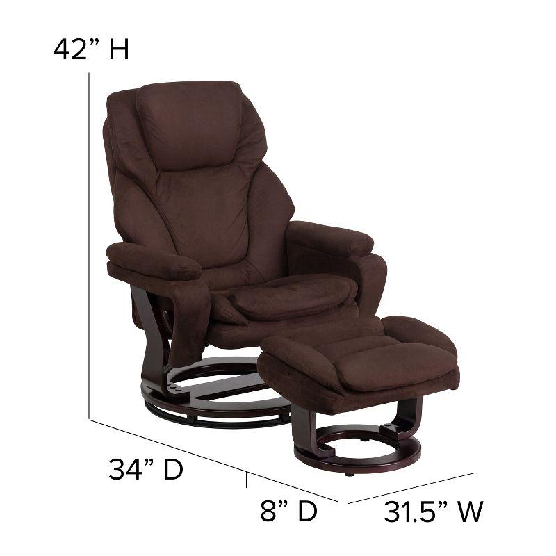 Brown Microfiber Swivel Recliner with Wood Base