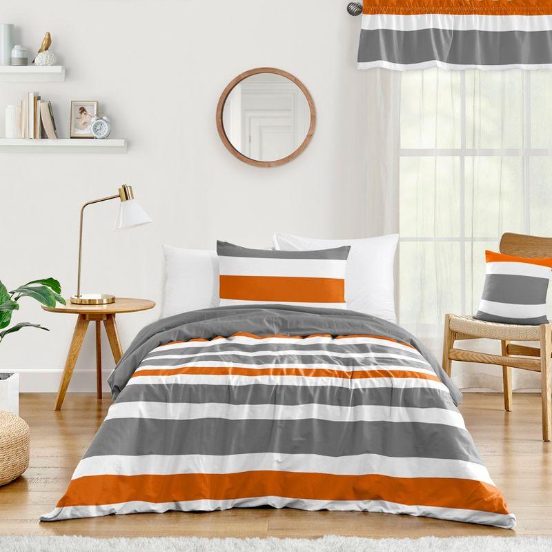 Gray and Orange Striped Twin Microfiber Comforter Set