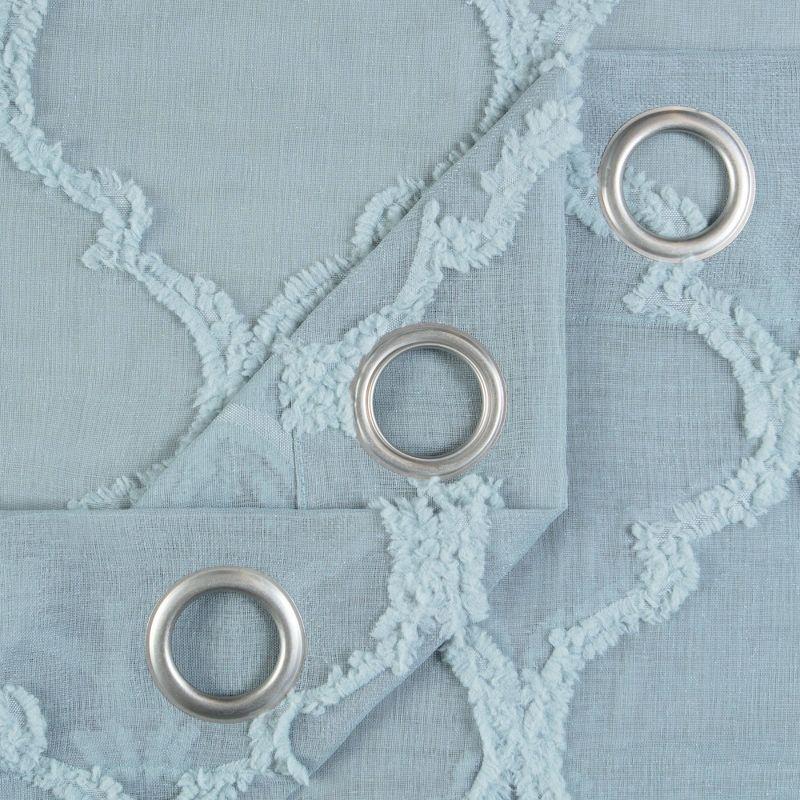 Chanasya 2pk Moroccan Embroidered Grommet Textured Sheer Window Curtain Panels - Set of 2 - 52 x 63 Inches Long - Tan Turquoise