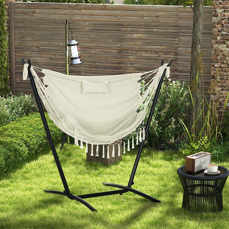 Outsunny U Shape Stand Hammock Chair, Headrest Include Hammock Swing, Cream White