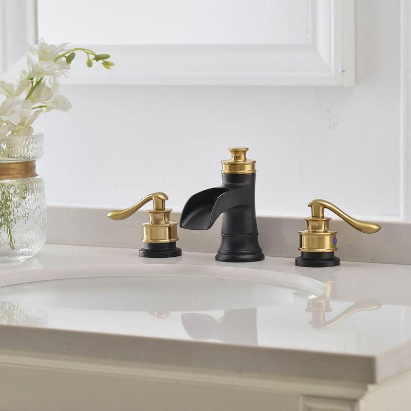 Gold and Black Widespread Double Handle Waterfall Faucet