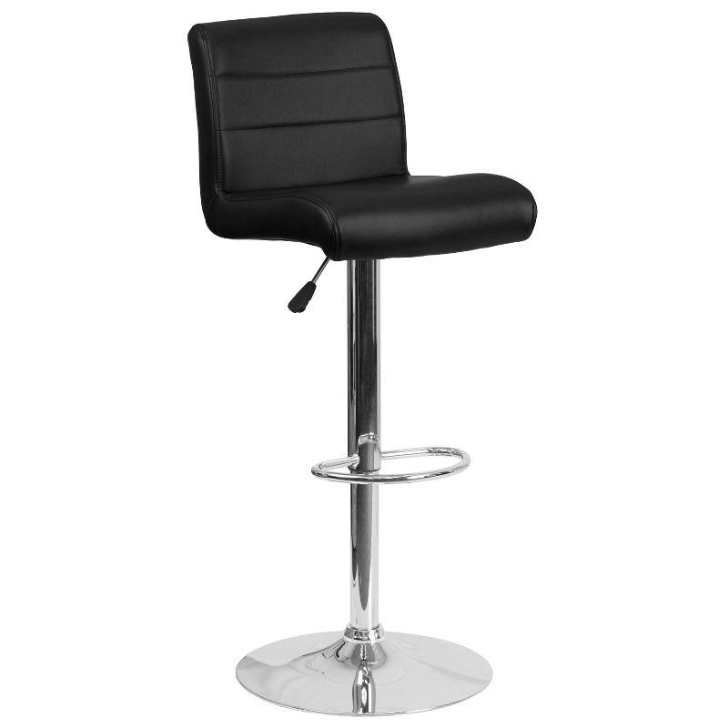 Black Vinyl Adjustable Height Swivel Bar Stool with Chrome Base