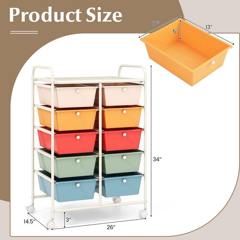 Tangkula 10-Drawer Rolling Storage Cart Tools Scrapbook Paper Organizer on Wheels Macaron