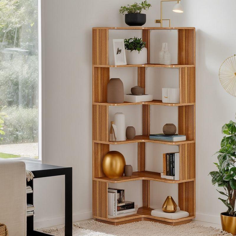 LITTLE TREE 64.96" 6 Tier Corner Bookshelf Walnut
