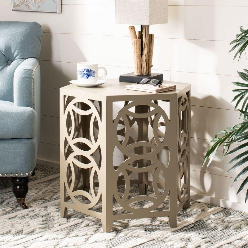 Natanya Pearl Taupe Hexagonal Wood Side Table