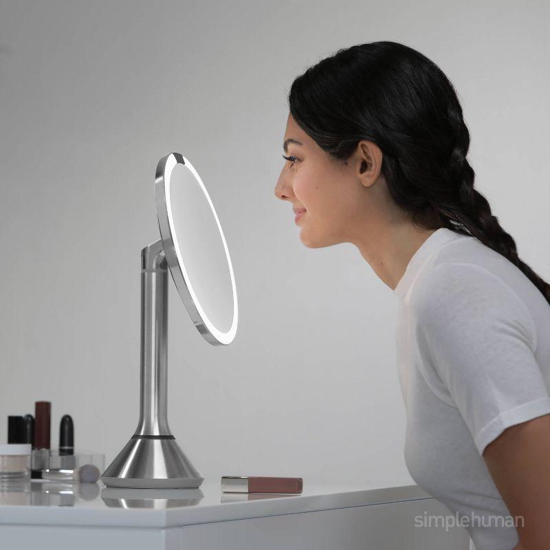 simplehuman 8" LED Light Sensor Makeup Mirror 5x Magnification Stainless Steel