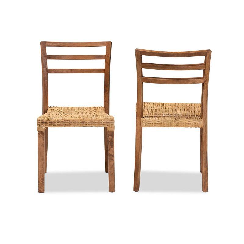 Arthur Mid-Century Modern Walnut and Natural Rattan Dining Chair Set