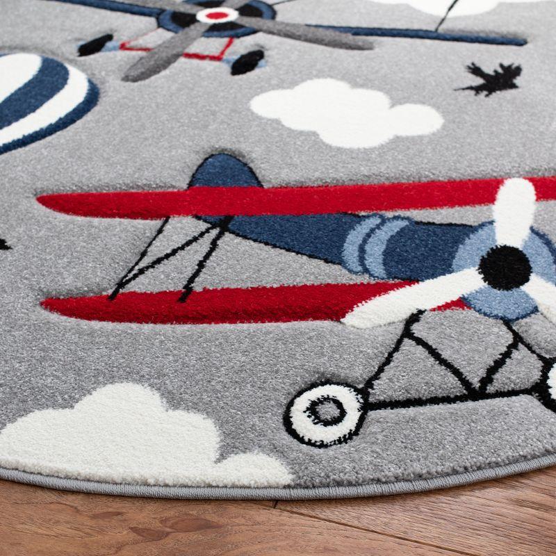 Carousel Kids  CRK137 Loomed Indoor Area Rug - Light Grey/Red - 5'3"x5'3" Round - Safavieh