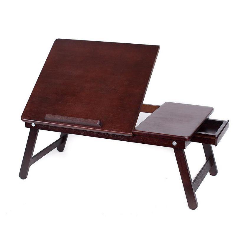 Adjustable Walnut Bamboo Laptop Bed Tray with Storage Drawer