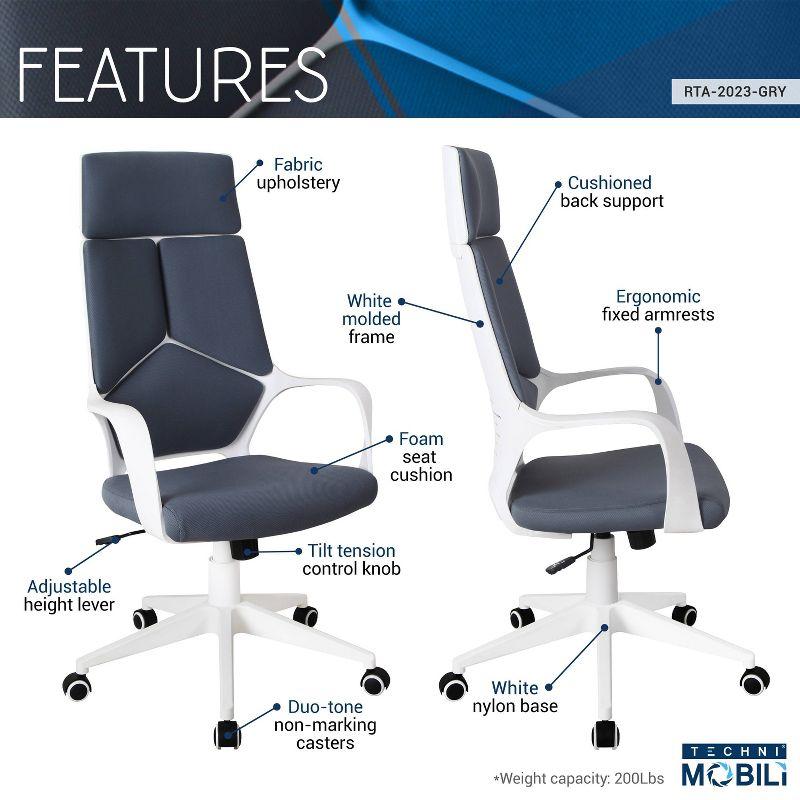 Modern Studio Office Chair Gray/White - Techni Mobili: Swivel, Adjustable, Ergonomic with Nylon Base