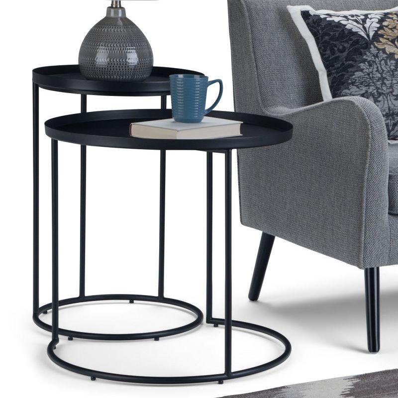 2pc Lipton Metal Nesting Table Black - WyndenHall: Industrial Style, Round, Removable Tray, Sleek Legs