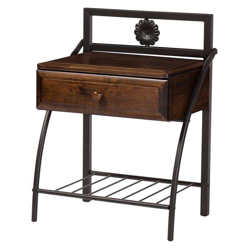 Jevenci Dark Bronze and Walnut 1-Drawer Nightstand