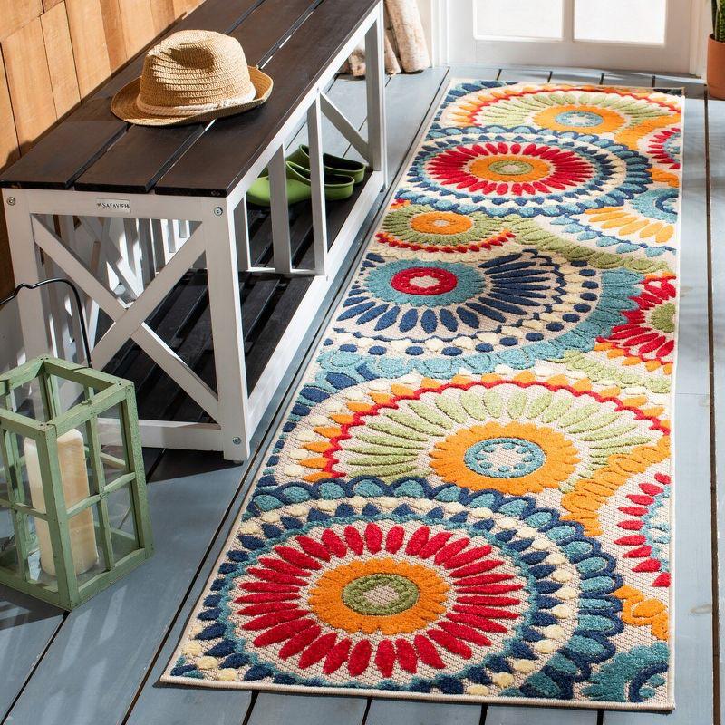 Blue and Ivory Floral Synthetic Indoor/Outdoor Runner Rug