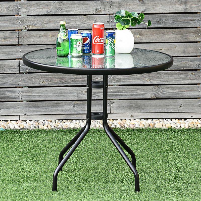 Costway 32''Outdoor Patio Round Table Tempered Glass Top