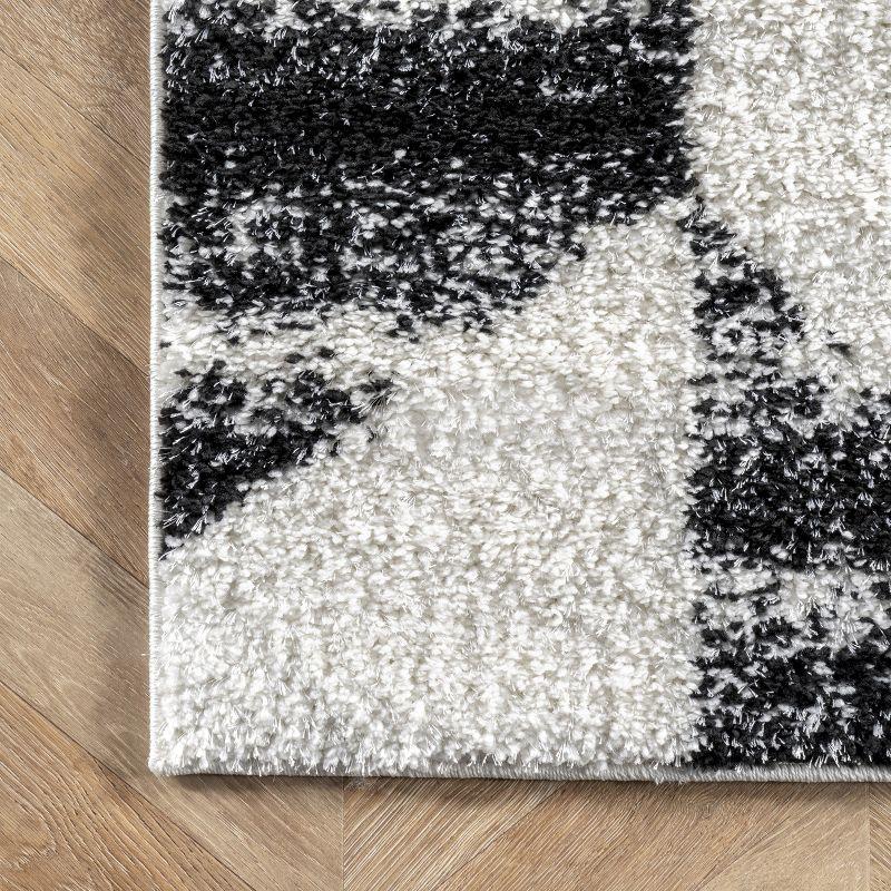 Elysian Herringbone 9' x 12' Black and White Shag Area Rug