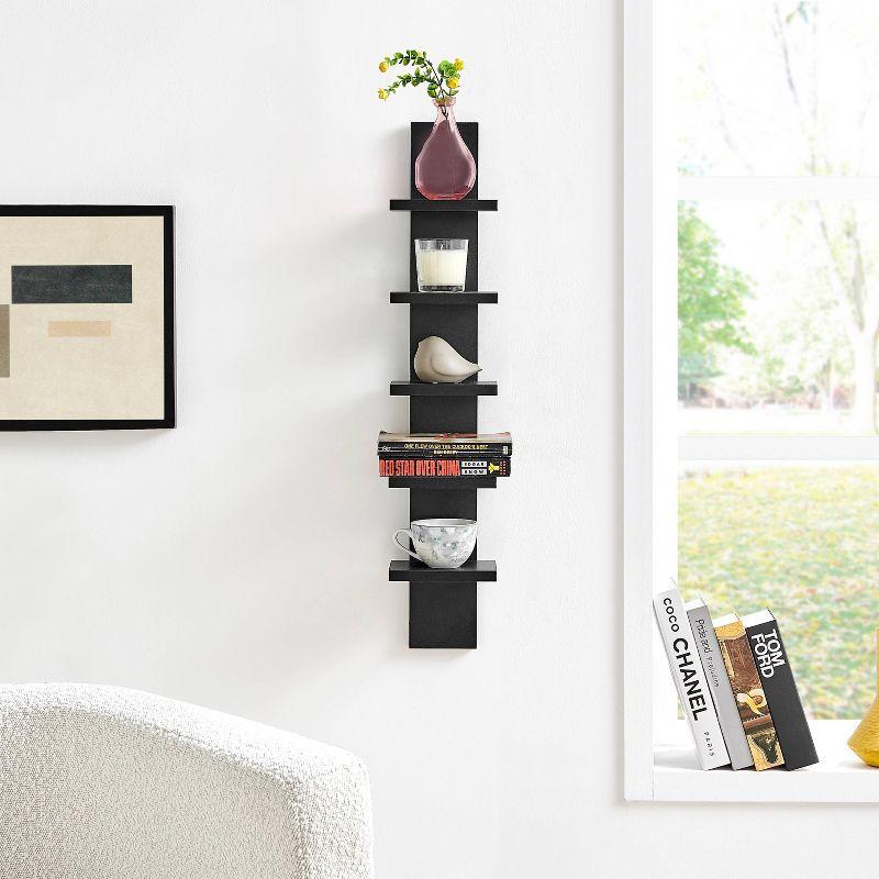 Danya B. 30" x 6" Slim Vertical Column Wall Shelf Black: Mid-Century Modern Laminated MDF, Iron Hardware, 5 Tiers