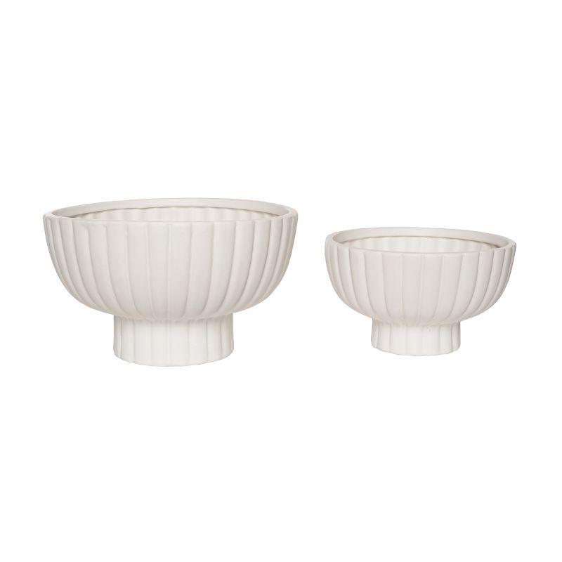 Small White Ceramic Fluted Pedestal Bowl Set with Stand