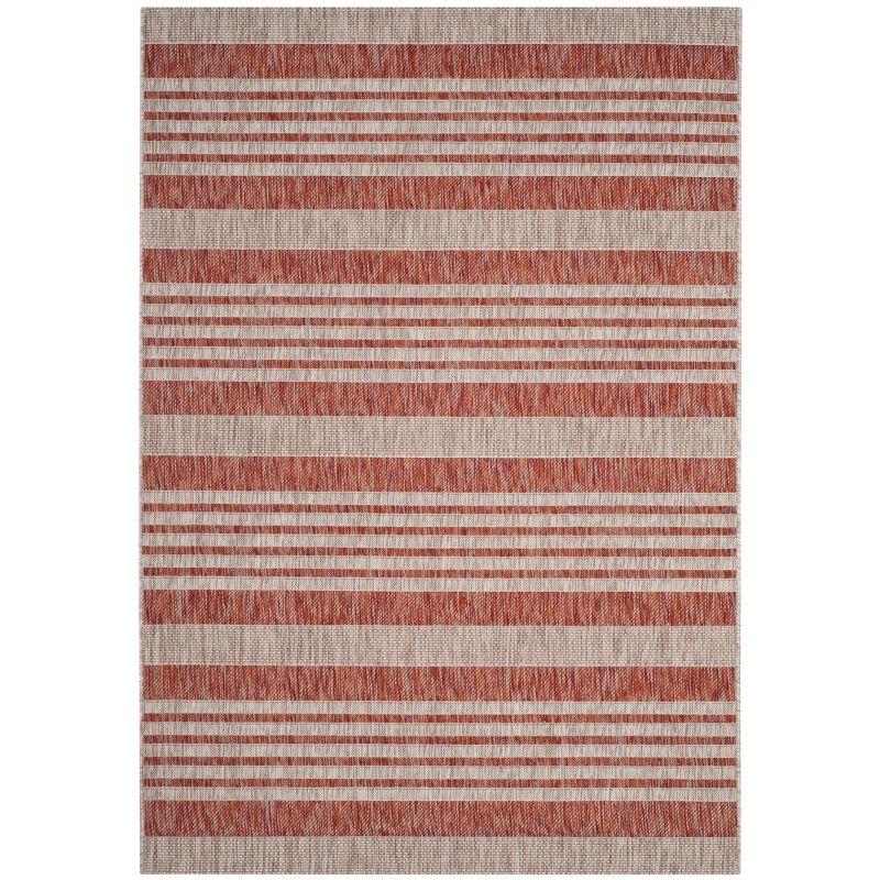 Red and Beige Striped Synthetic Indoor/Outdoor Area Rug