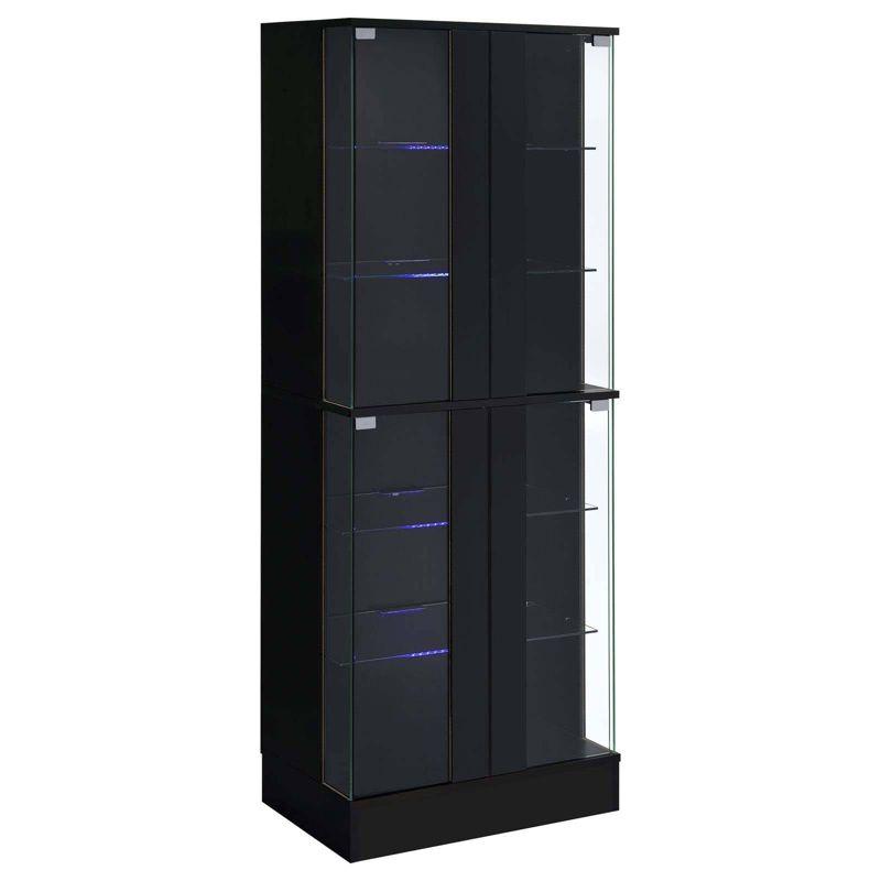 Coaster Cabra Modern Wood Curio Cabinet with Glass Shelves and LED Lighting Black High Gloss