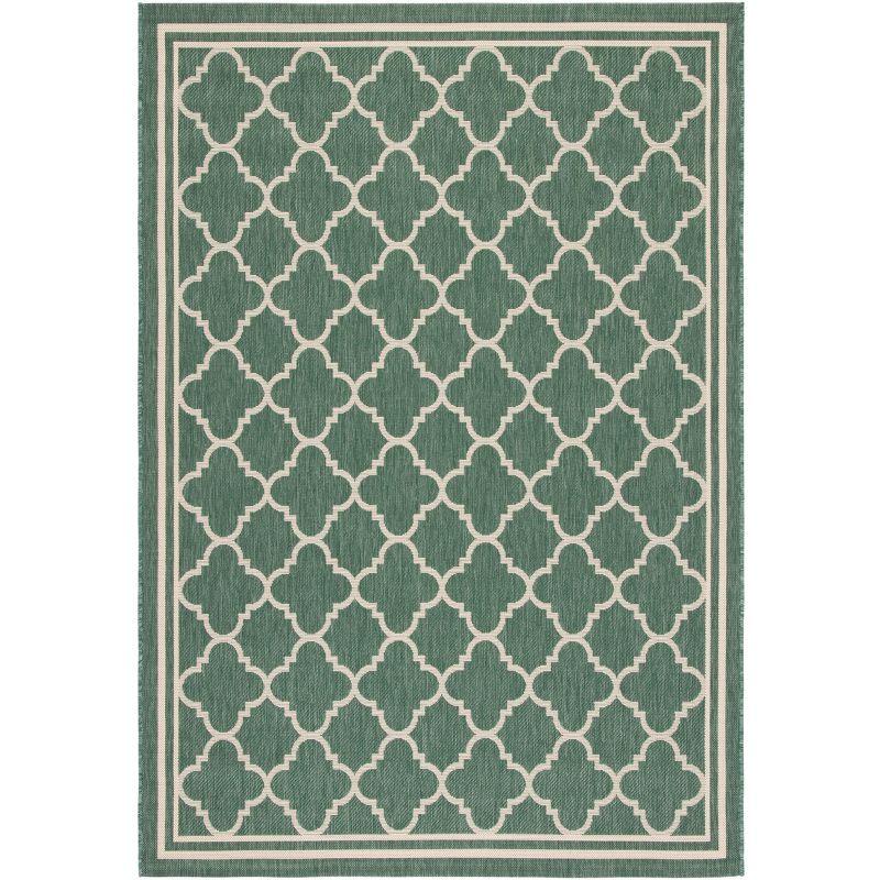 Dark Green and Beige Geometric Indoor/Outdoor Area Rug