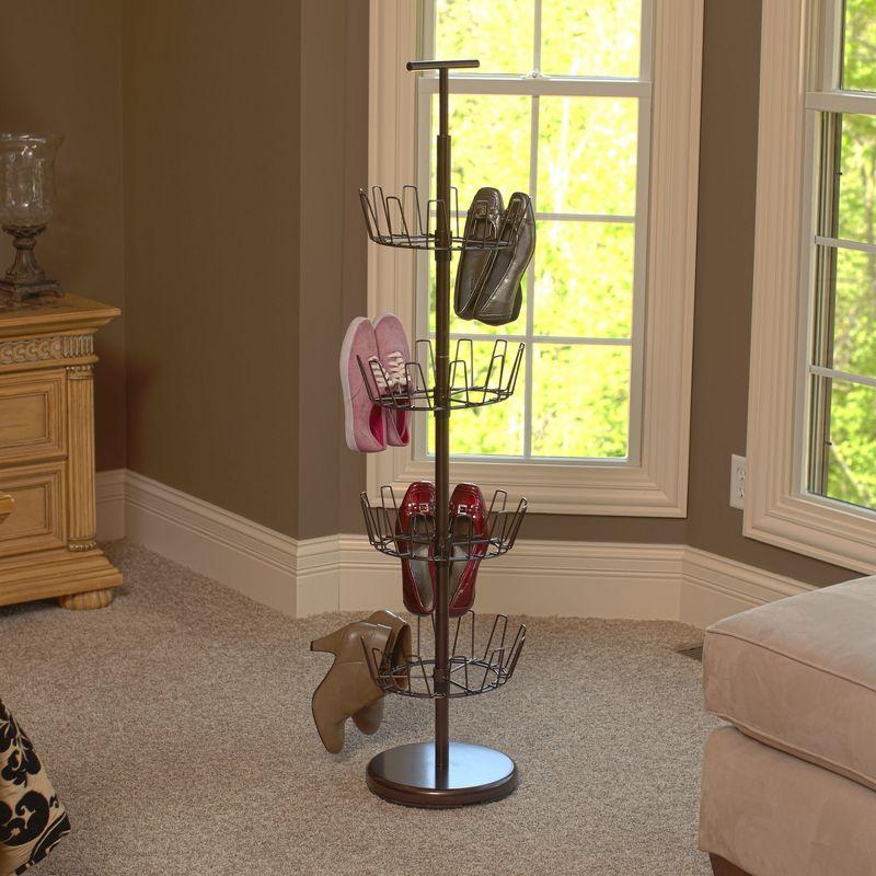 4-Tier Revolving Shoe Tree, Heavy-Duty Steel with Stabilized Base, Holds 24 Pairs of Shoes, Antique Bronze