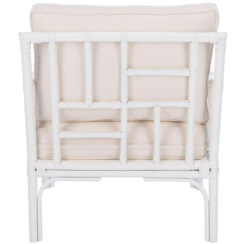 Chinoiserie-Chic White Rattan Accent Chair with Plush Cushion