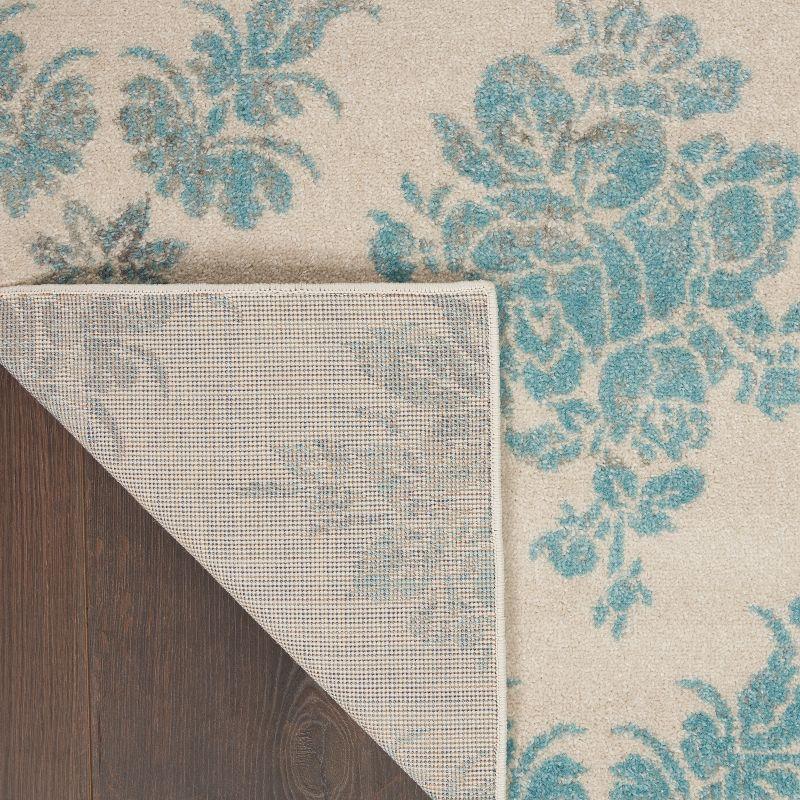 Elegant Ivory and Turquoise Floral Synthetic 6' x 9' Area Rug