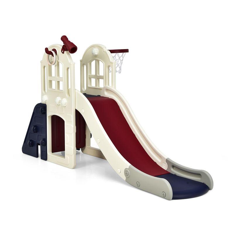 Costway 6-In-1 Large Slide for Kids Toddler Climber Slide Playset w/ Basketball Hoop Blue