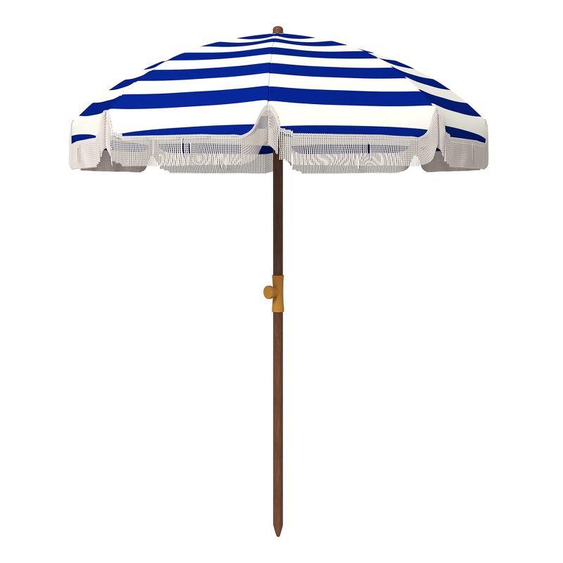 6.2' Blue and White Striped Beach Umbrella with Ruffles