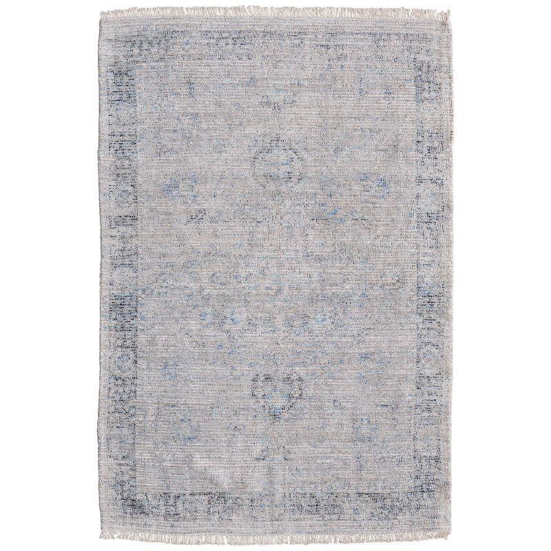 Gray and Blue 10' x 14' Wool Viscose Area Rug