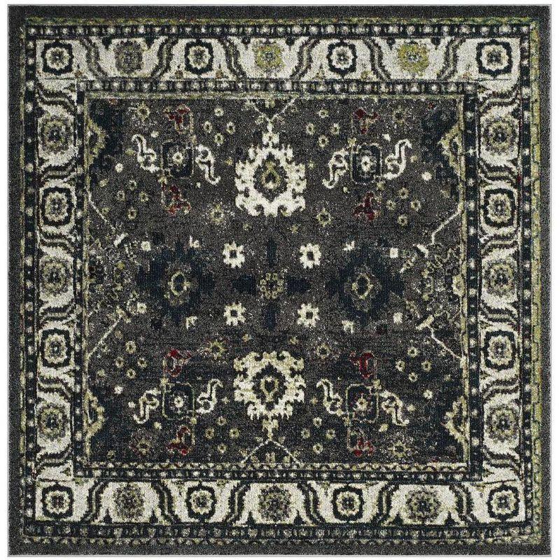 Vintage Hamadan VTH214 Power Loomed Indoor Area Rug - Dark Grey/Ivory - 6'7"x6'7" - Safavieh.
