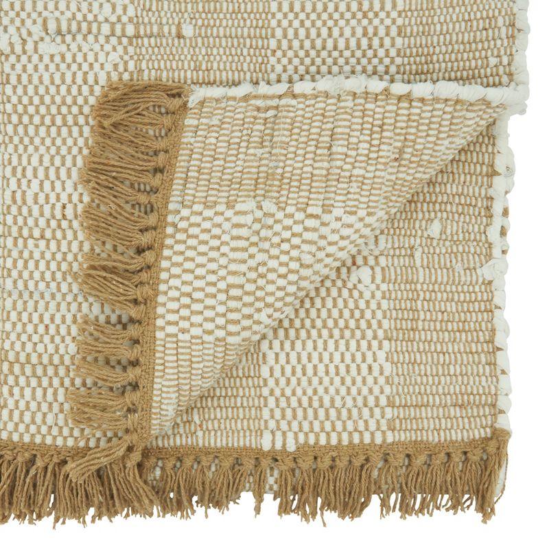 Natural Cotton Striped Chindi Table Runner with Fringe