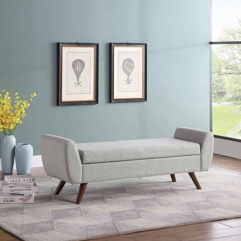 Walnut Finish Modern Gray Woven Storage Bench - 62"